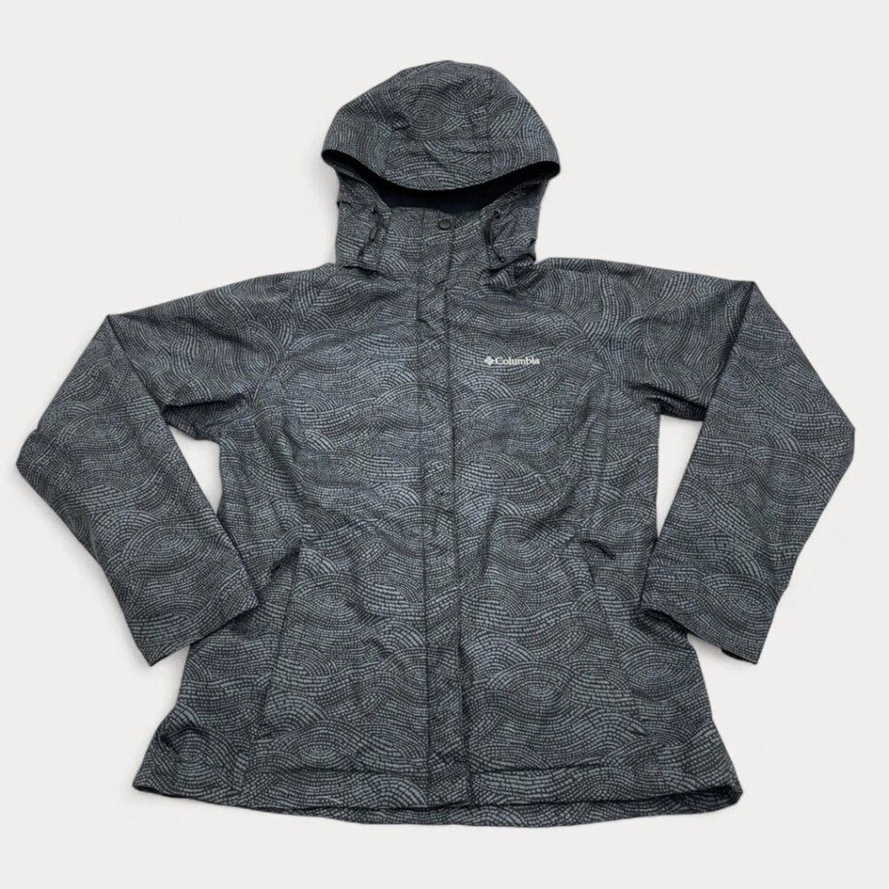 Columbia Windbreaker Water Resistant Hooded Gray Print Jacket Men's Small S